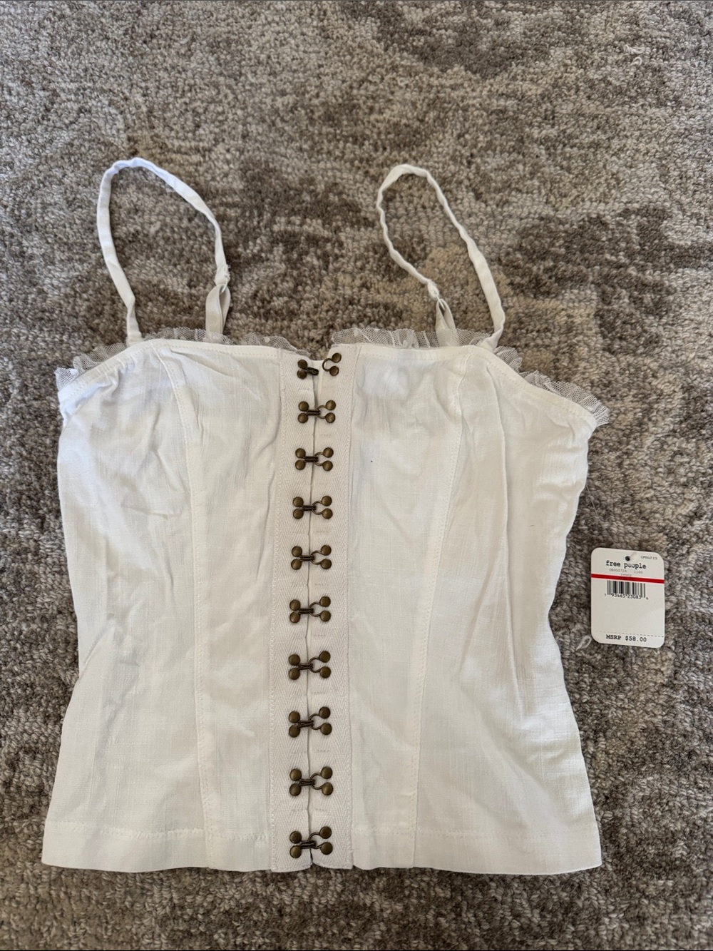 Free People White Corset-Style Camisole with Hook Front XS